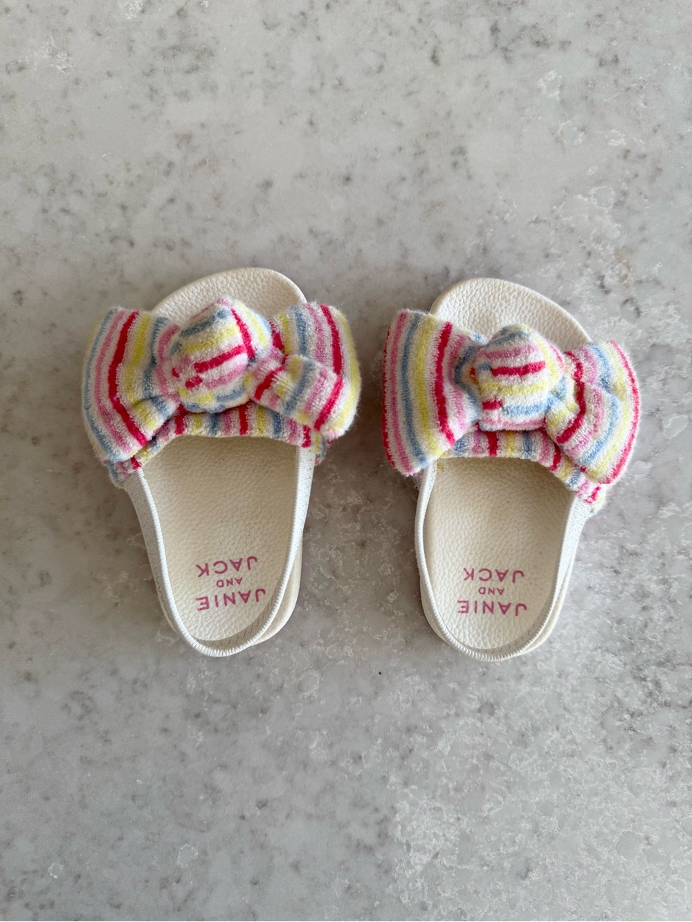 Janie and Jack Girls' White Slides with Rainbow Bow